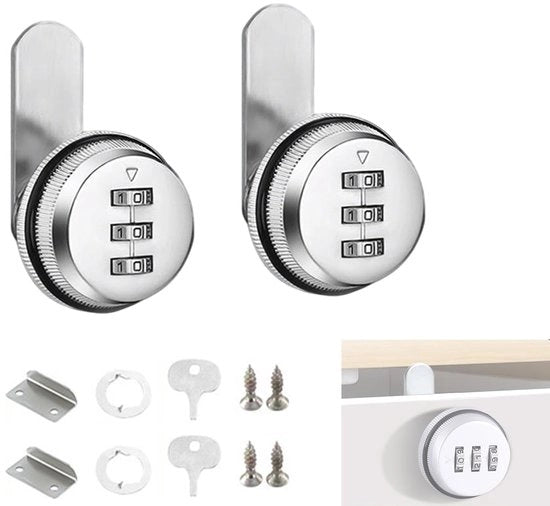Set di combinazioni a 3 cifre con chiusura a cifre - Sicurezza contro la furto - Acciaio inossidabile - Chiave di emergenza inclusa - Flessibile e pratico