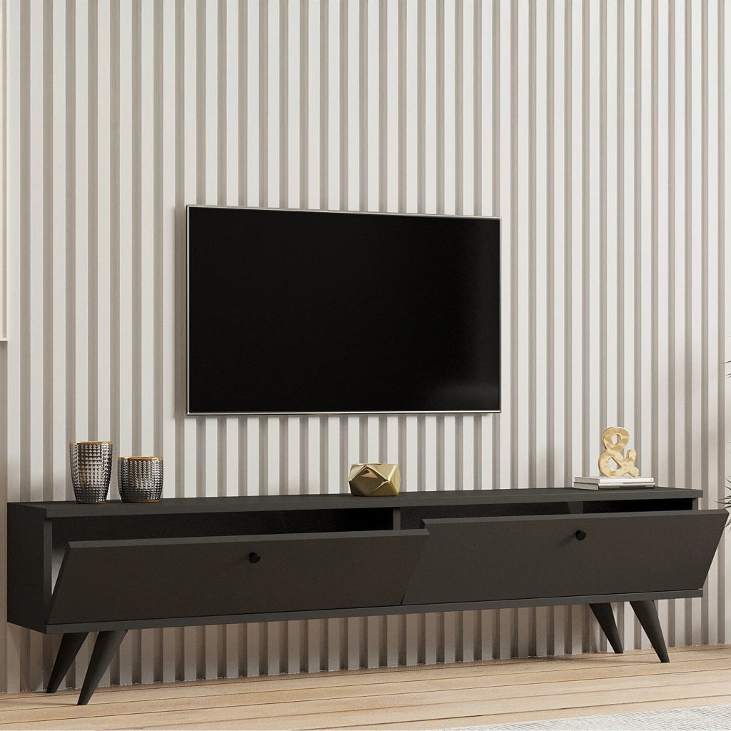 Atestino, Mobile Porta tv 2 Vani, 160x25x40h cm Nero Antracite