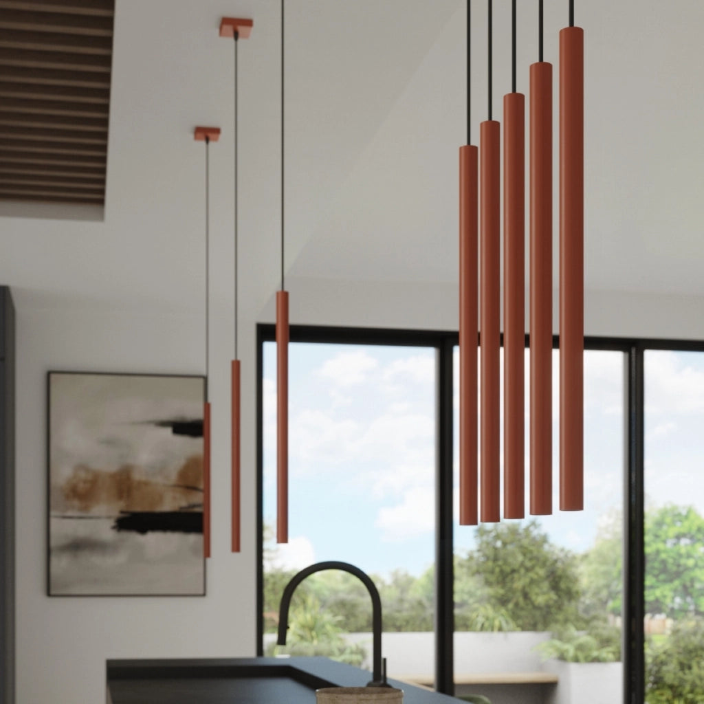Lampada a sospensione moderna in acciaio rosso ocra a 5 lampadine Pastelo Ocean Green
