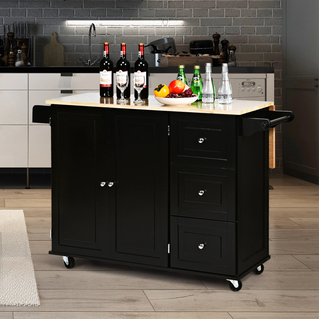 Carrello da cucina a ribalta, Isola da cucina con portaspezie portasciugamani cassetto battilardo armadio Nero-Carrelli