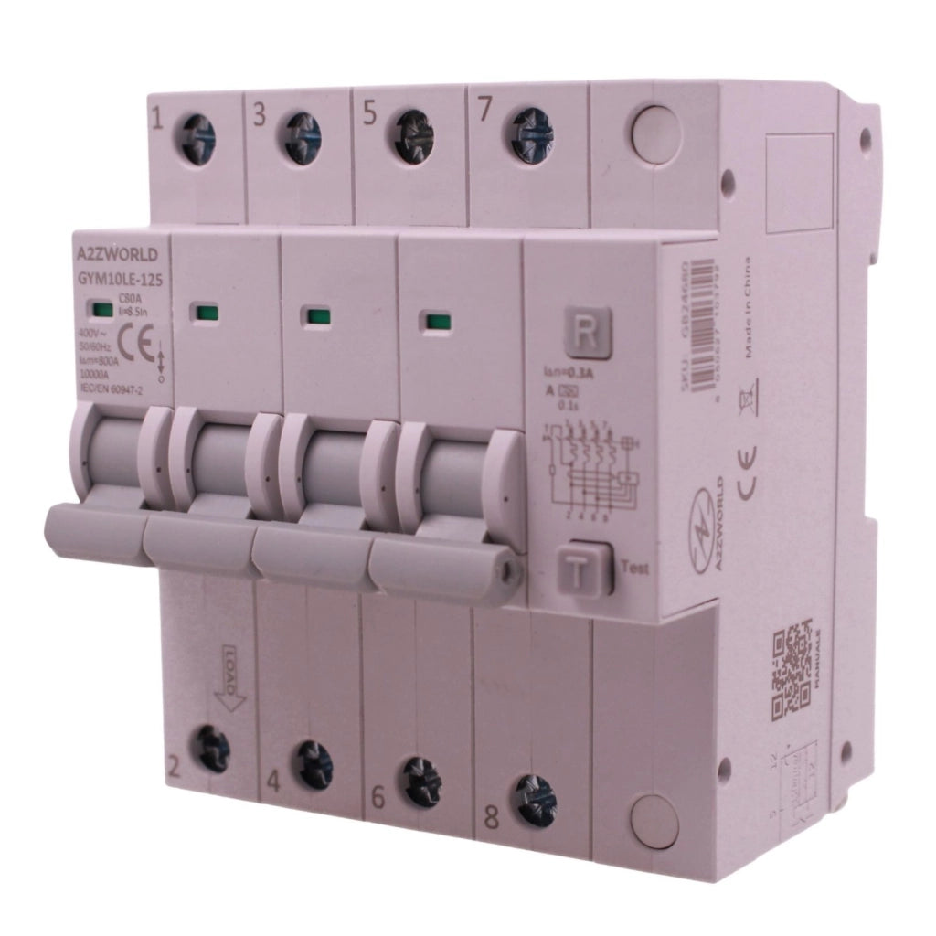 RCBO Interruttore Magnetotermico Differenziale Tipo A Curva C 4P Veri 5M 10kA 300mA, AC 400V IP20 GYM10LE-125, Disponibili 63A 80A 100A (C80A)