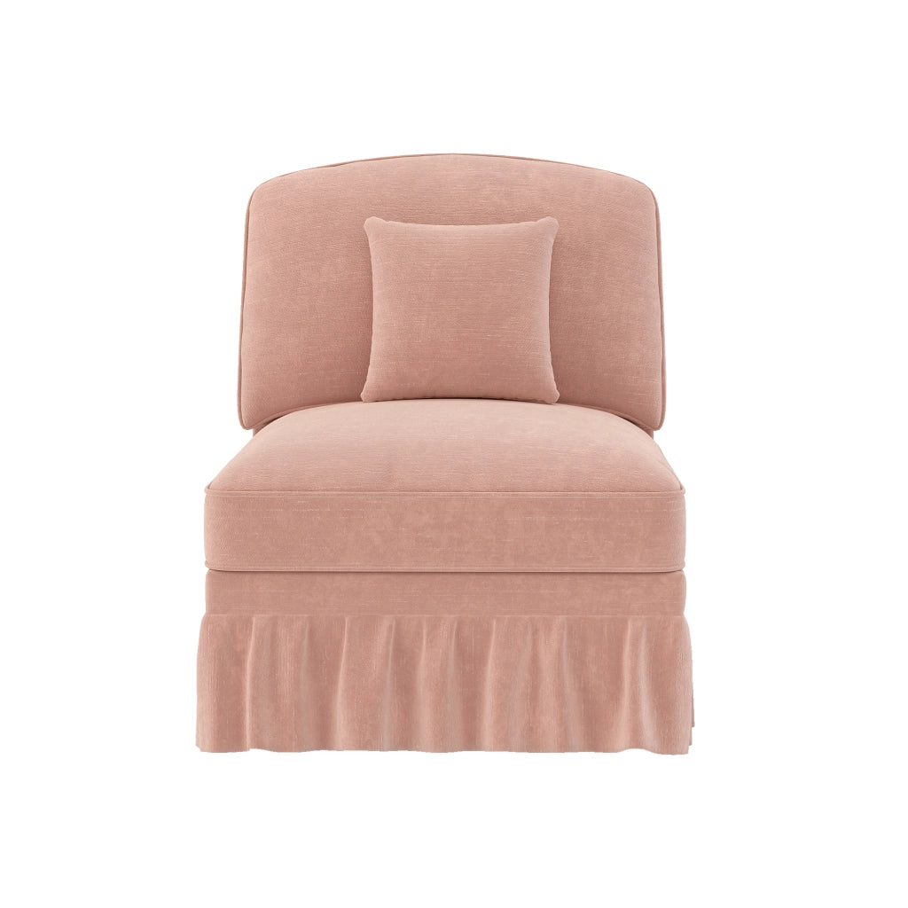 Divano in chenille rosa con cuscino incluso e gonna removibile, 2 look
