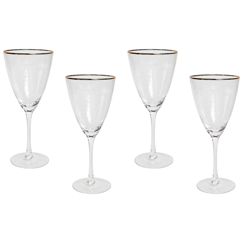 Set di 4 calici da vino in vetro soffiato a mano con bordo dorato 38 cl tavola elegante