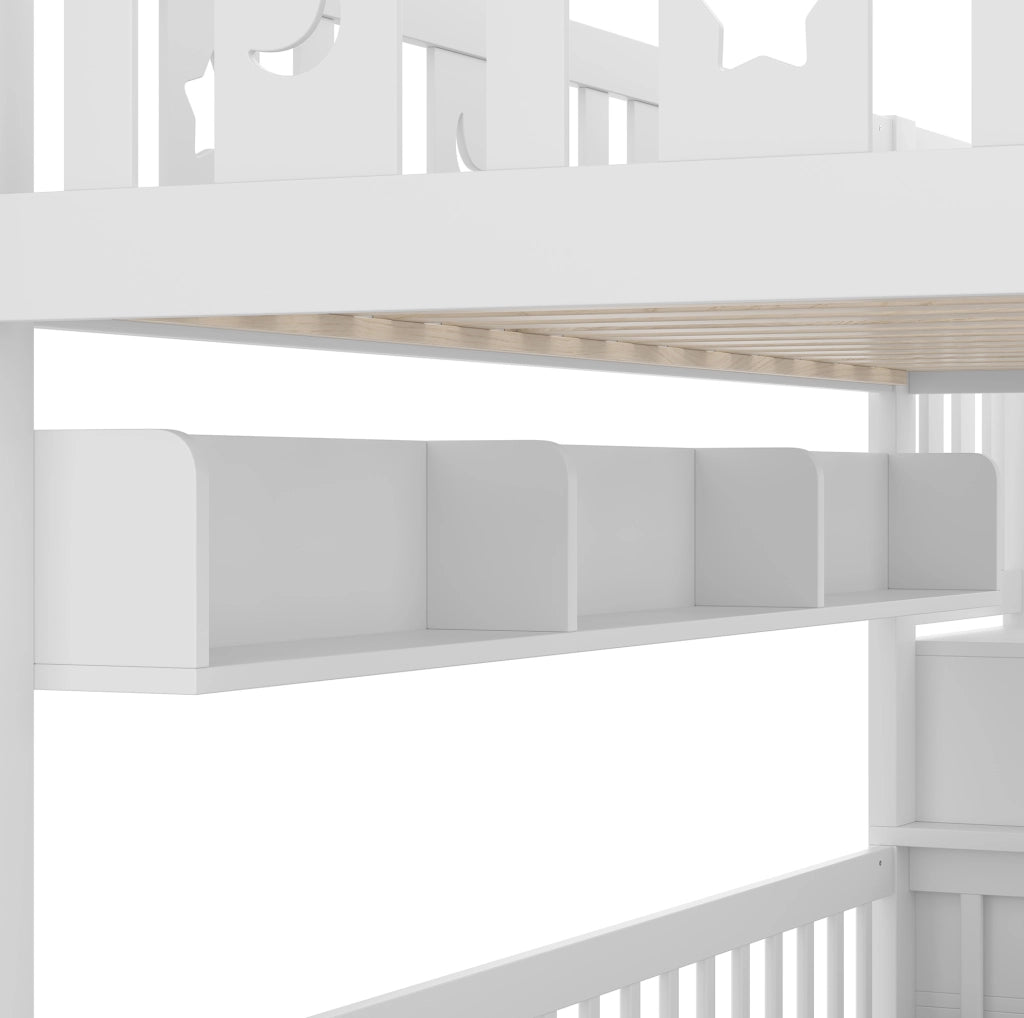 Letto a soppalco multifunzionale 90x200 cm con scrivania pieghevole e scala contenitore