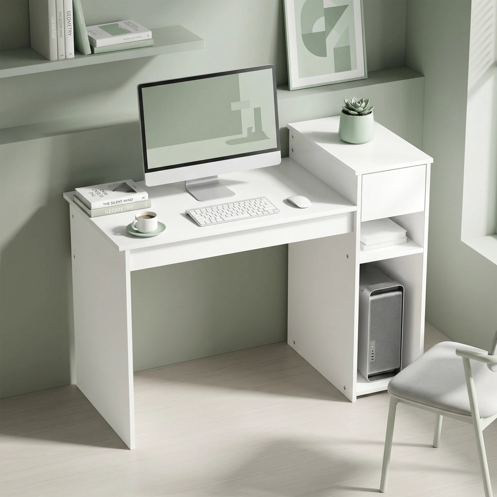 Scrivania per computer con cassetto e ripiano ¨C Xylo ¨C legno bianco 108x50x82 cm