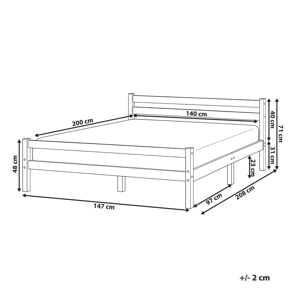 Letto matrimoniale in legno di pino chiaro 140 x 200 Testiera a doghe minimalista