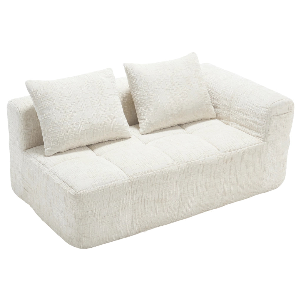 Divano 2 Posti con Chaise Longue; Cuscino e Tasche Laterali; in Ciniglia Beige; 158 × 90 × 60 cm
