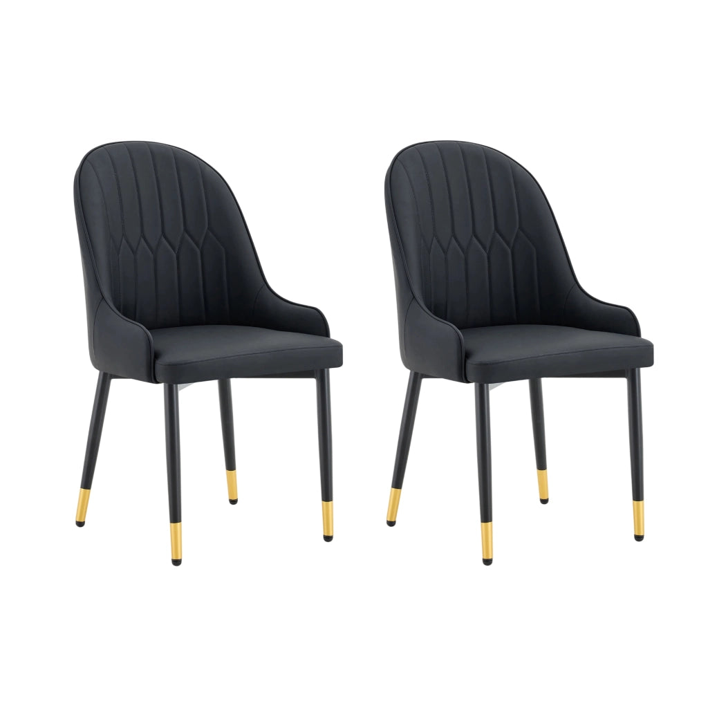 Set di 2 sedie da pranzo con schienale a fulmine in pelle PU nera