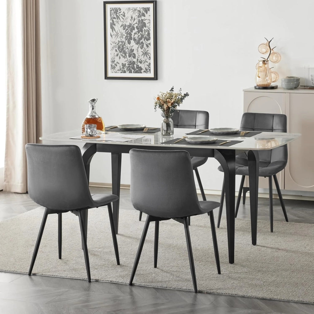 Sedie Sala da Pranzo da 4 Pezzi, Sedia in Velluto con Gambe in Metallo, per Camera da Letto, Soggiorno, Grigio Scuro