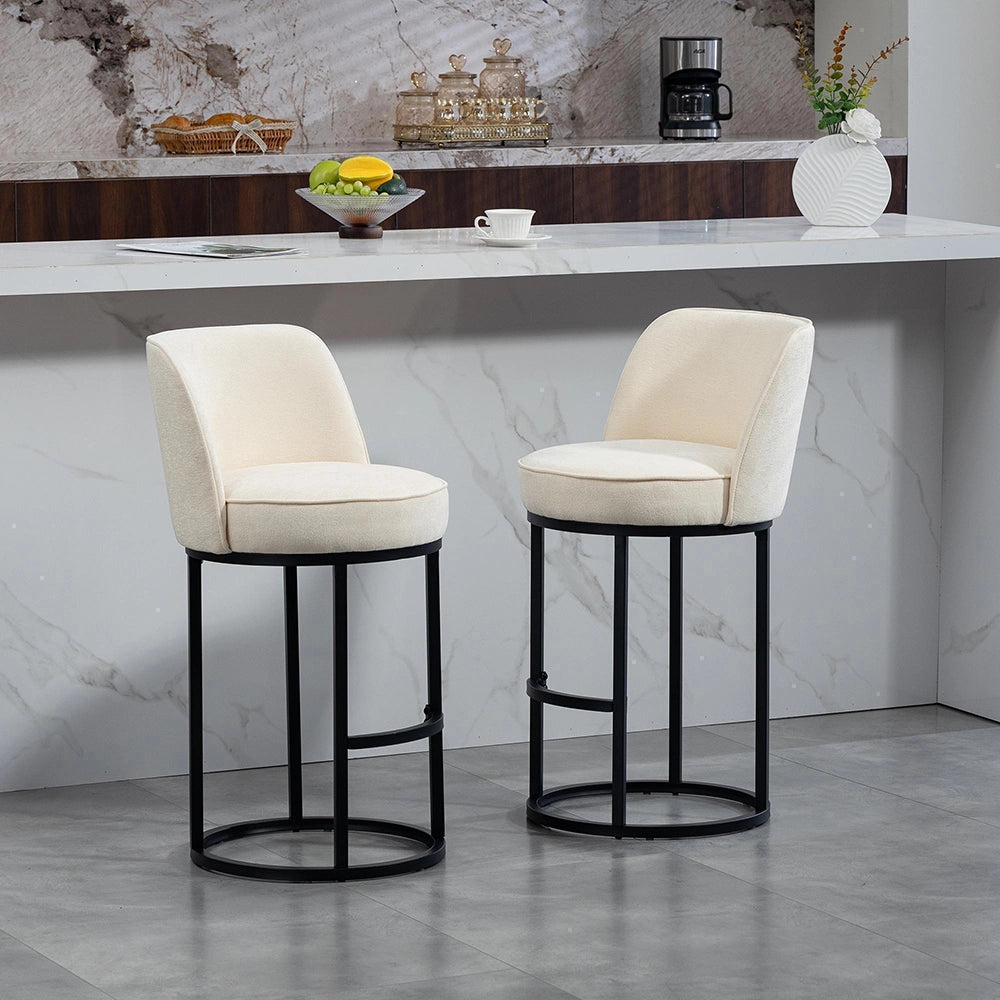 Sgabelli da bar moderni in lino - Xylo - Set di 2 con piedi in metallo nero