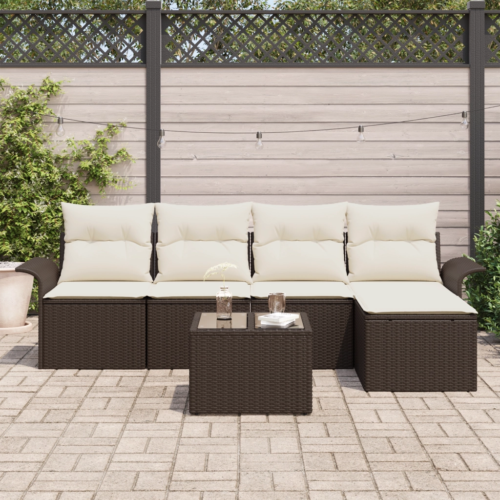 Set divani da giardino 5 pezzi con cuscini grigi in polyrattan