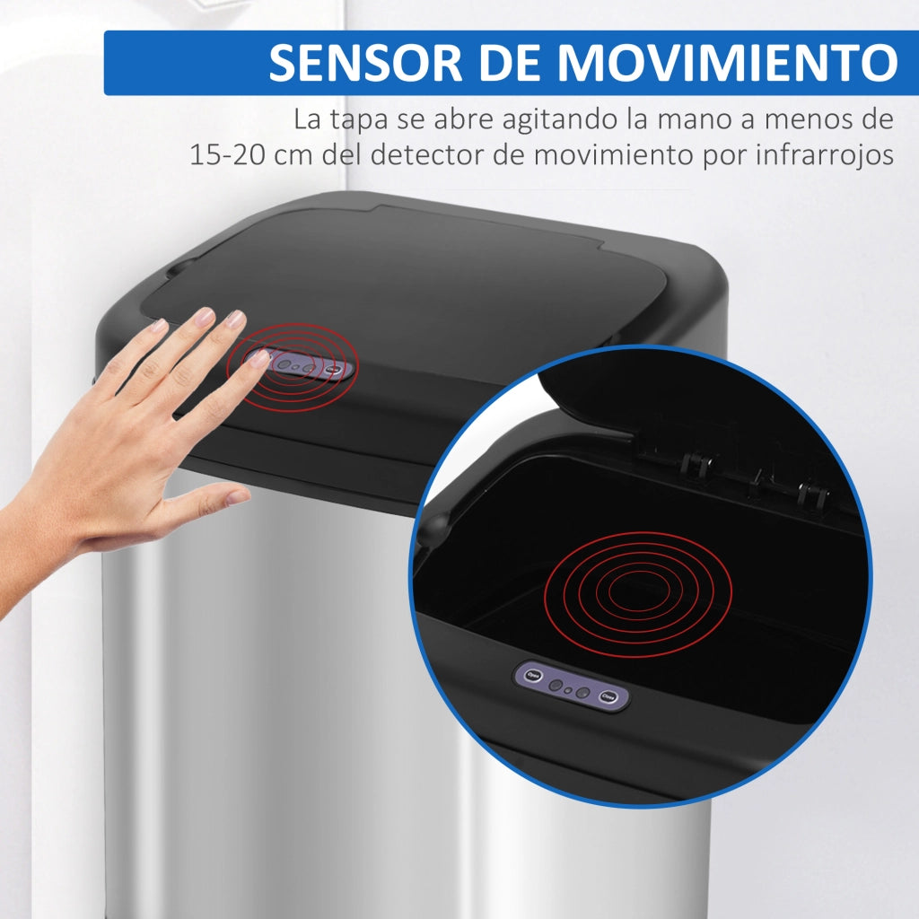 Cestino 20L con Apertura Automatica a Infrarossi e Secchio Interno Estraibile ¨C Zephmum ¨C Argento e Nero 33x25x42.5 cm