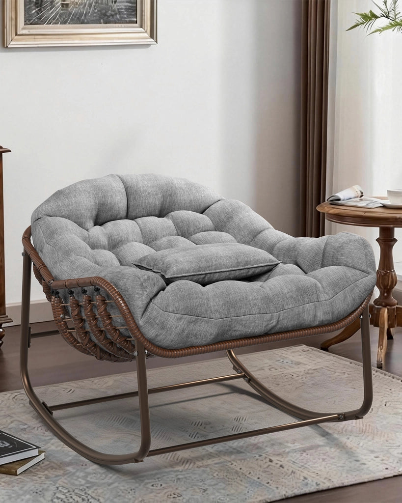 Sedia a Dondolo Papasan Egg da Esterno e Interno in Rattan PE e Acciaio, 205kg