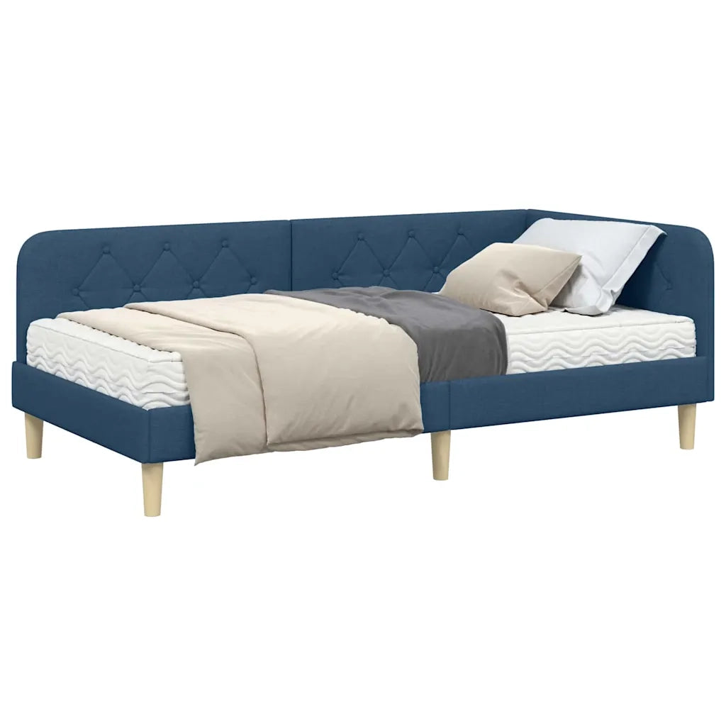 Letto singolo | Letto per adulti | Cornice del letto ad angolo Blu 100 x 200 cm Tessuto