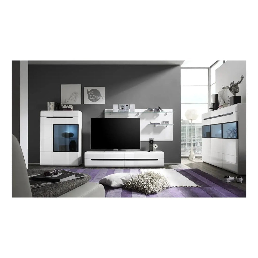 Mobile TV LUCIA con 2 cassetti - Bianco lucido - 180 x 34 x 50 cm