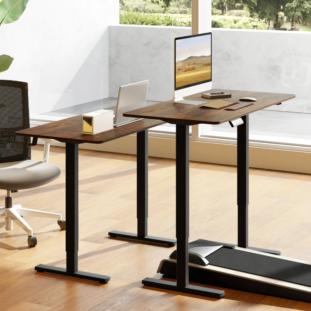 Scrivania elettrica ergonomica con 3 memorie di altezza e protezione anti-collisione, Scrivania regolabile in altezza Marrone-Scrivanie