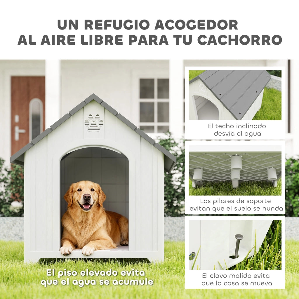Casetta per Cani Esterna Grandi in Plastica con 2 Finestre e Base Sollevata ¨C Minimal ¨C Grigio