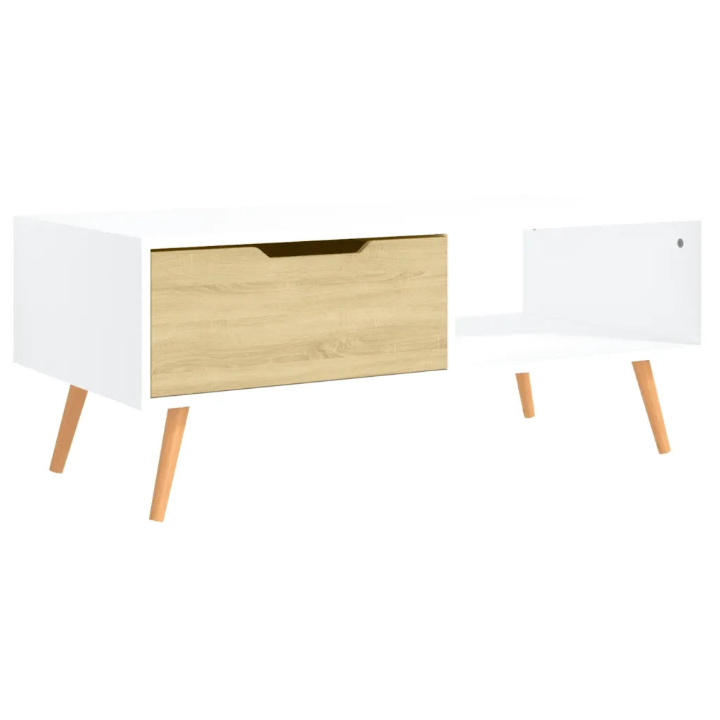 Tavolino da Salotto Bianco e Rovere 100x49,5x43cm in Truciolato