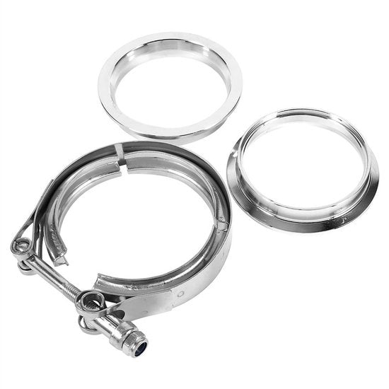 Fissatore per scarico 3 pollici - Acciaio inossidabile - Banda V - Set di viti - Fissatore V - Flessibile - Scarico turbo - Fissatore di scarico