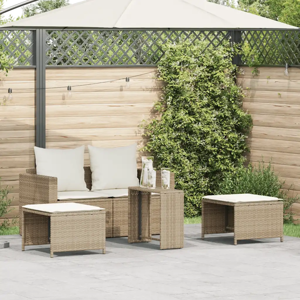 Set Divano da Giardino 5 pz con Cuscini Beige in Polyrattan