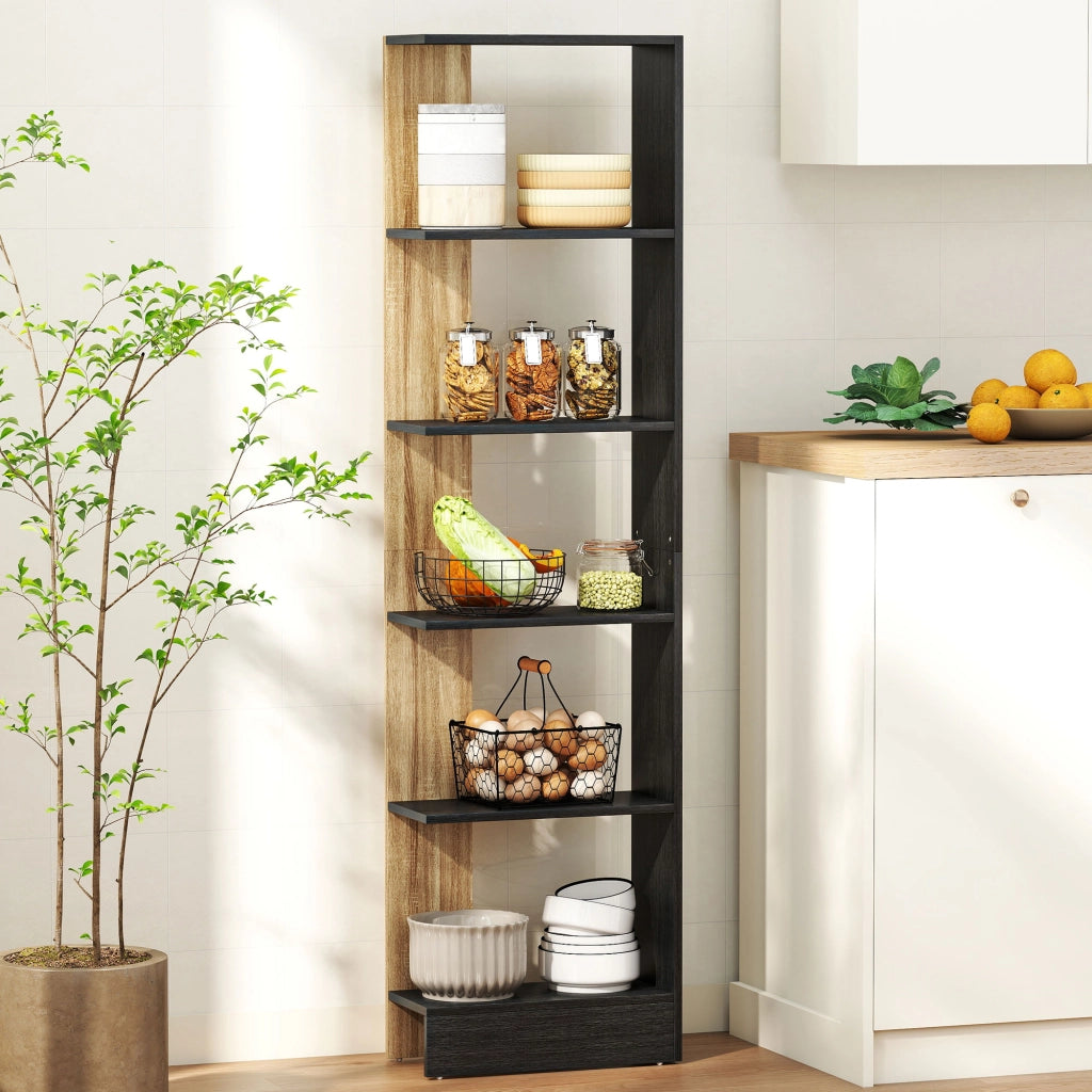 Libreria a 5 Ripiani Aperti ¨C zephmum ¨C Nero e Quercia 45x21x170 cm