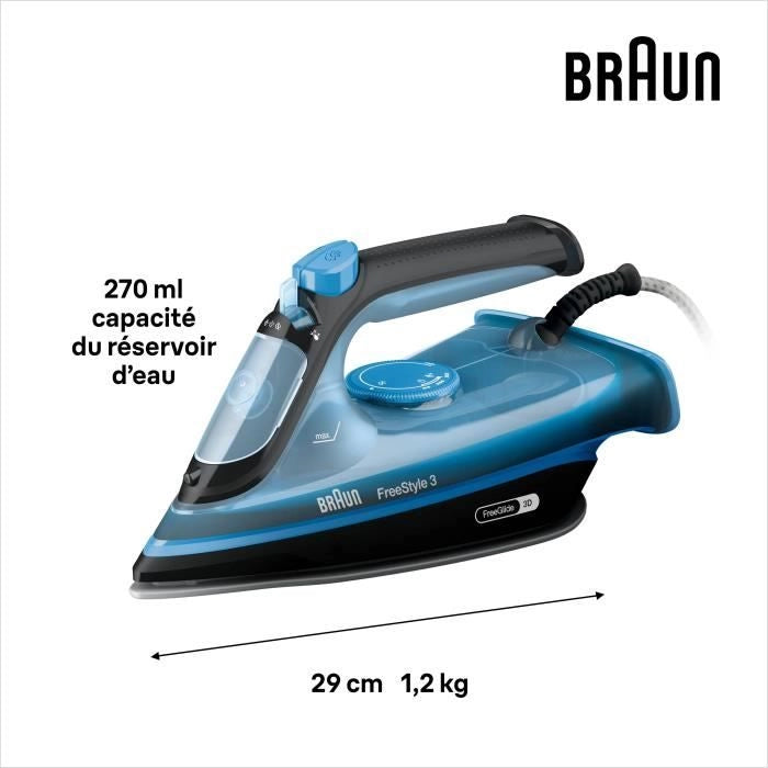 Braun FI3194 BK freestyle 3 - ferro a vapore - potenza 2400 W - vapore costante 45 g/min premendo 200 g/min - suola superceica