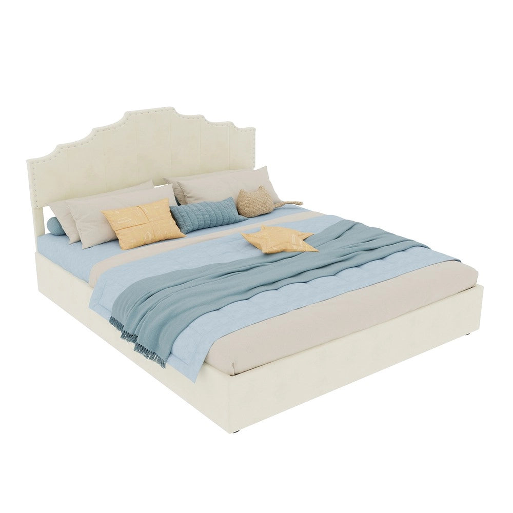 Letto Contenitore Imbottito con Materasso ¨C MINIMAL ¨C Velluto Beige 160x200