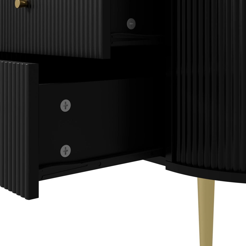 Mobile TV con ante a onde tridimensionali e cassetti; 180 x 40 x 38 cm; MDF nero