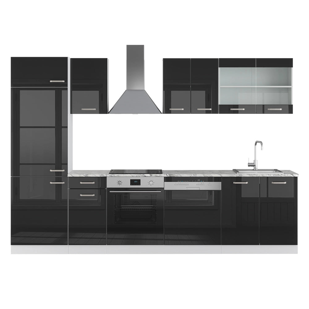 Vicco Cucina componibile Nero lucido/bianco 300 cm senza piano di lavoro