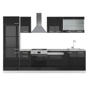 Vicco Cucina componibile Nero lucido/bianco 300 cm senza piano di lavoro