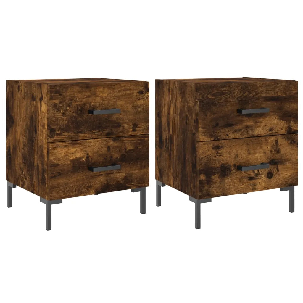 Set di 2 Comodini | Armadio da Notte | Mobiletto da notte Rovere Fumo 40x35x47,5 cm in Legno Multistrato
