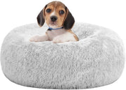 Cuscino per cani in forma di donut con base rotonda, 60 cm di diametro, colore grigio chiaro, lavabile.