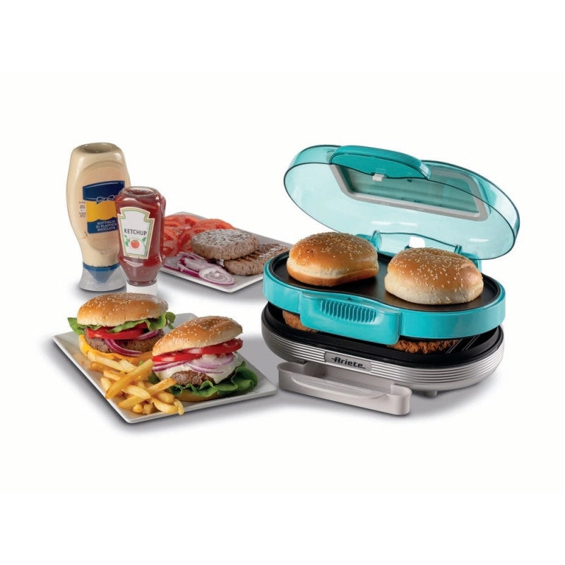 Macchina per fare hamburger 1200W, doppie piastre antiaderenti, 2 scomparti - Celeste
