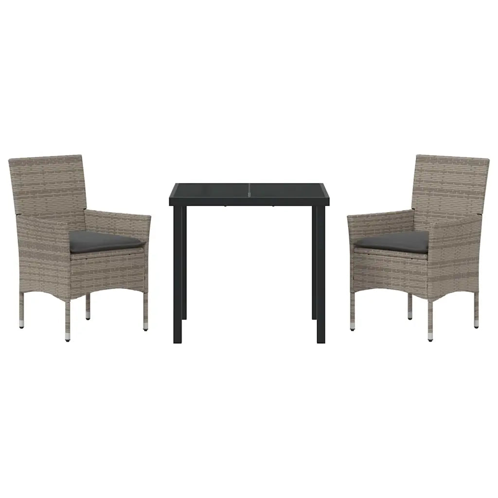 Set da Pranzo per Giardino con cuscino 3 pcs Grigio polyrattan