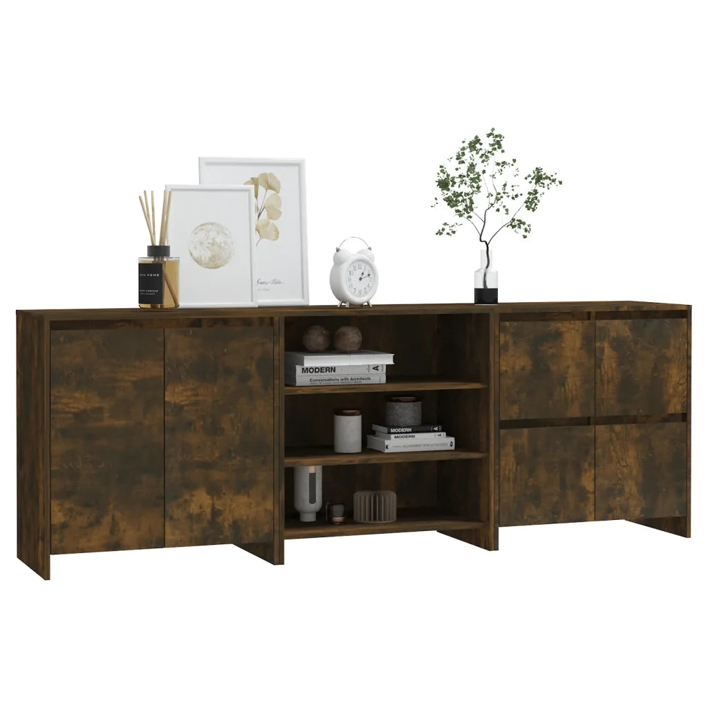 Credenze 3 pz Rovere Fumo in Legno Multistrato cod mxl 20863