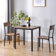 Tavolo da pranzo con 2 sedie, piano in MDF e struttura in metallo, per cucina, balcone e soggiorno, marrone