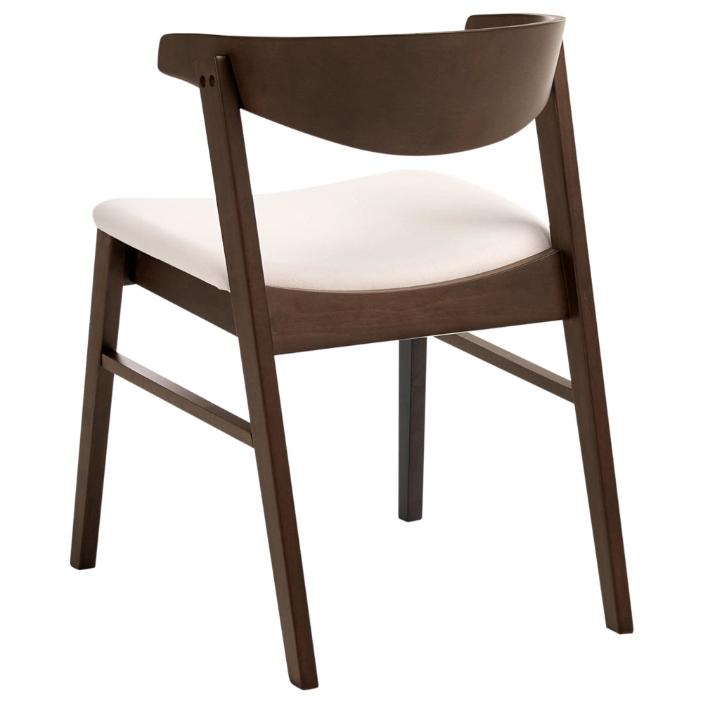 Set di 2 sedie da pranzo in tessuto di poliestere marrone scuro e bianco sporco gambe in legno di gomma stile retrò tradizionale