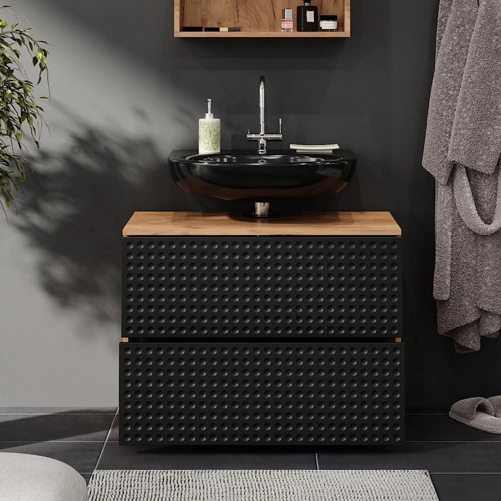 Mobiletto Irma, Antracite puntinato, 60 x 59 cm, con ritaglio per sifone e ripiano interno per conservazione