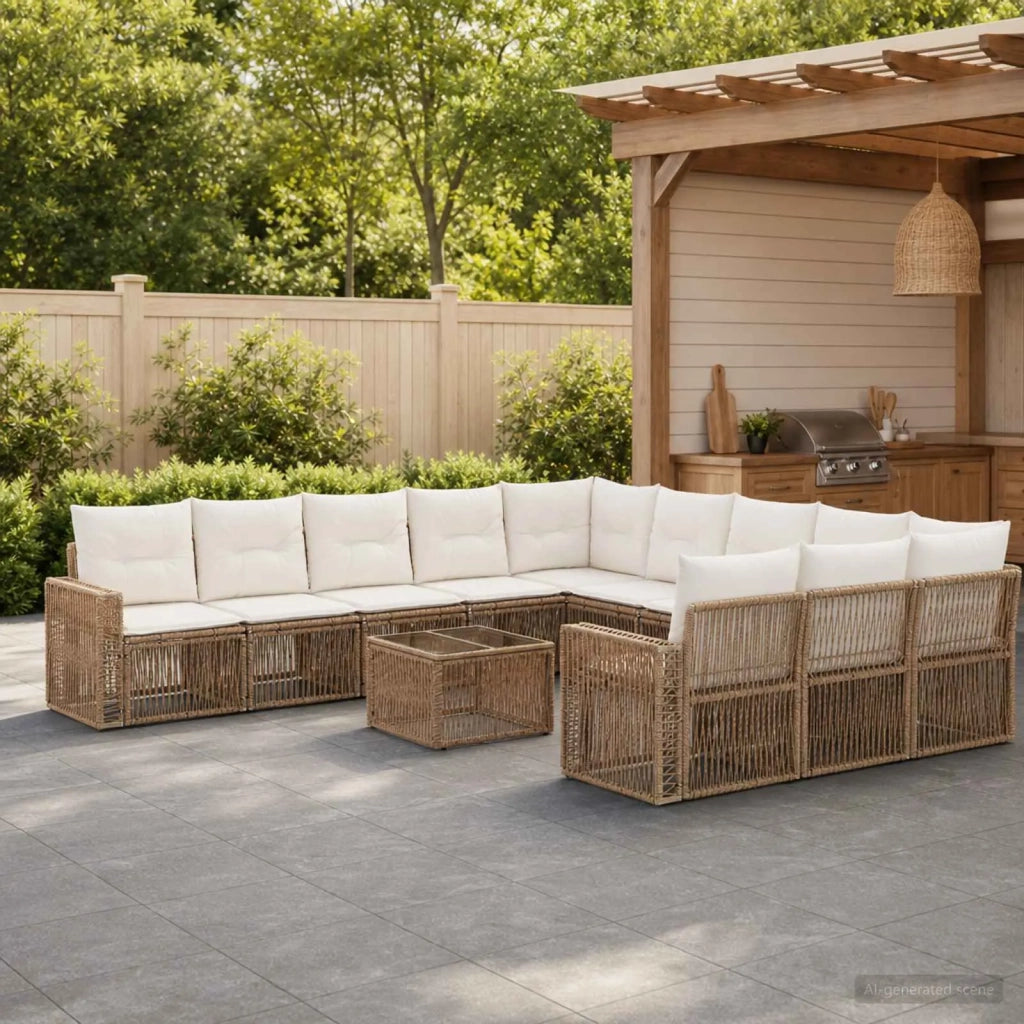Set Divano da Giardino 12 pz Beige e Bianco Crema polyrattan 3435267