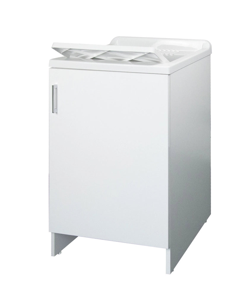 Mobile Lavatoio 1 Anta in Nobilitato 45x50x85 cm Vasca in PP con Asse in Resina e Kit di Scarico Bianco