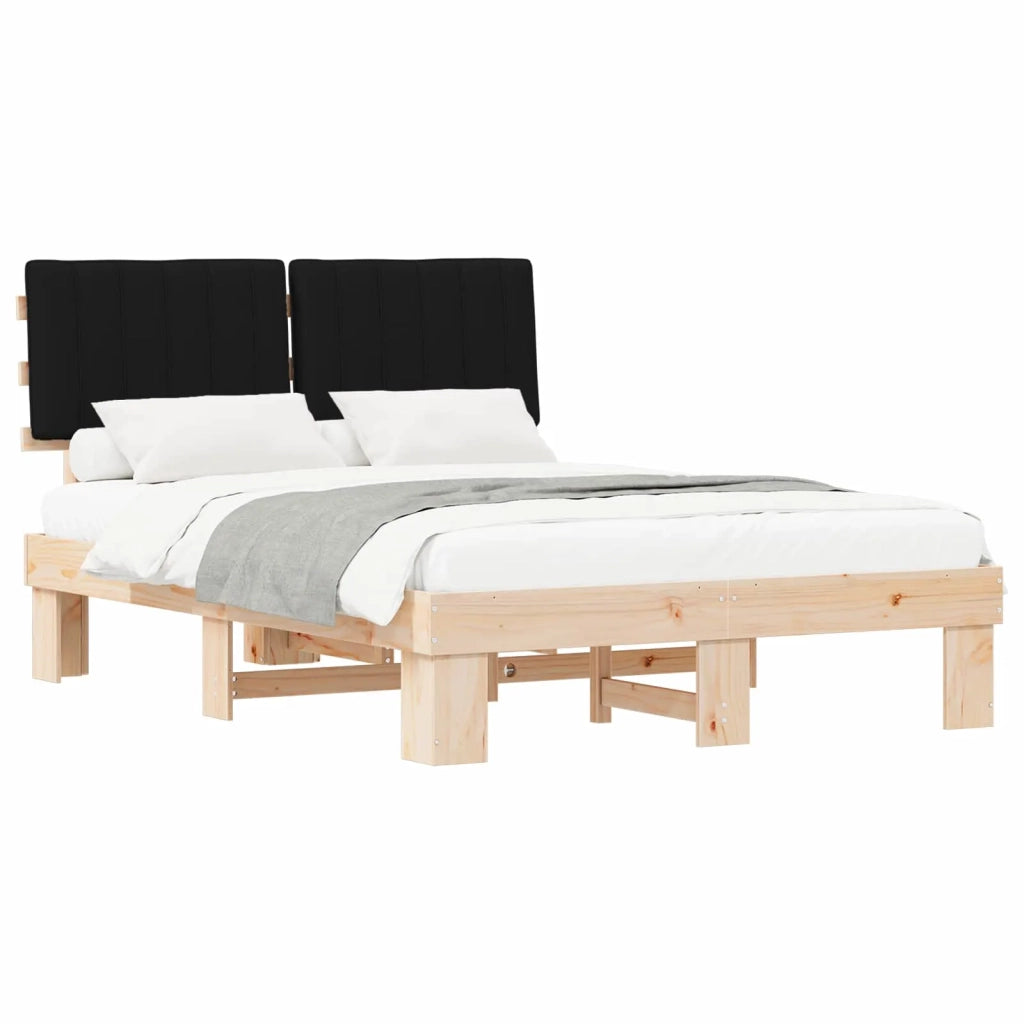 Letto con Testiera Rivestita Nero 140 x 190 cm Pino massello
