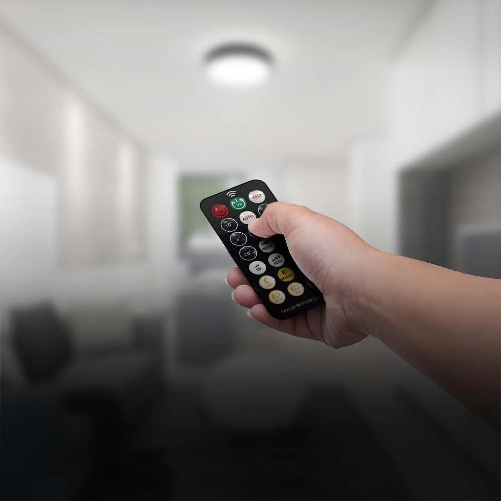 Plafoniera LED 18W tonda 30cm nera sensore+tele IP44 V-TAC