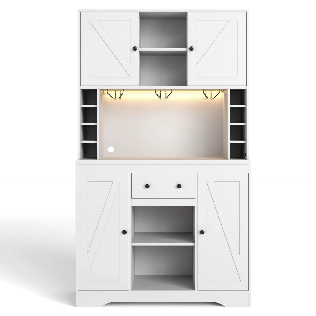 Credenza da cucina alta 180x105x40 cm con LED RGB, prese integrate, ripiani regolabili e cassetto