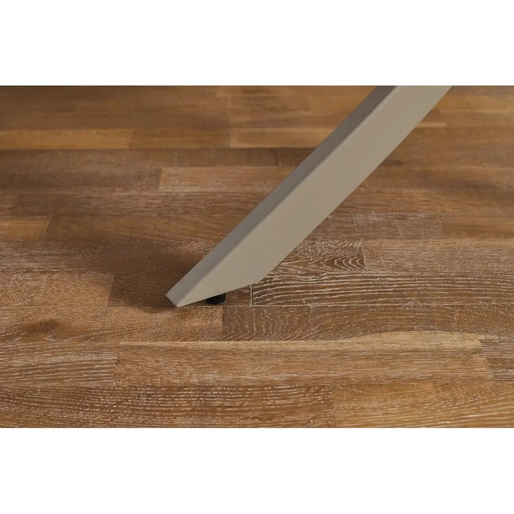 Tavolo da pranzo rotondo ARAVIS 120 cm - Ceramica beige effetto pietra e gambe design marrone