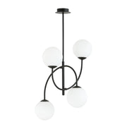 Plafoniera Moderna Utu 4 Luci In Acciaio Nero E Vetro Bianco
