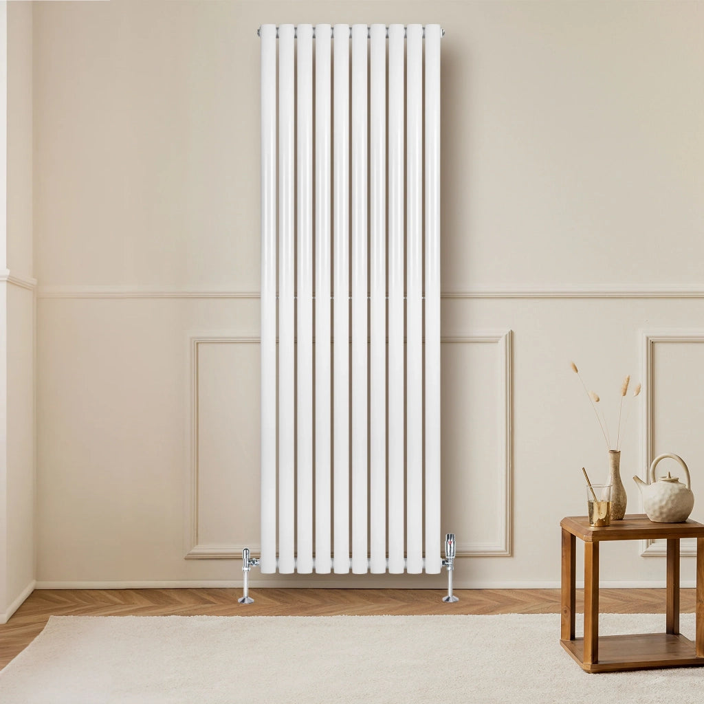 Radiatore Verticale Ovale 1800x600mm Bianco con Valvole TRV