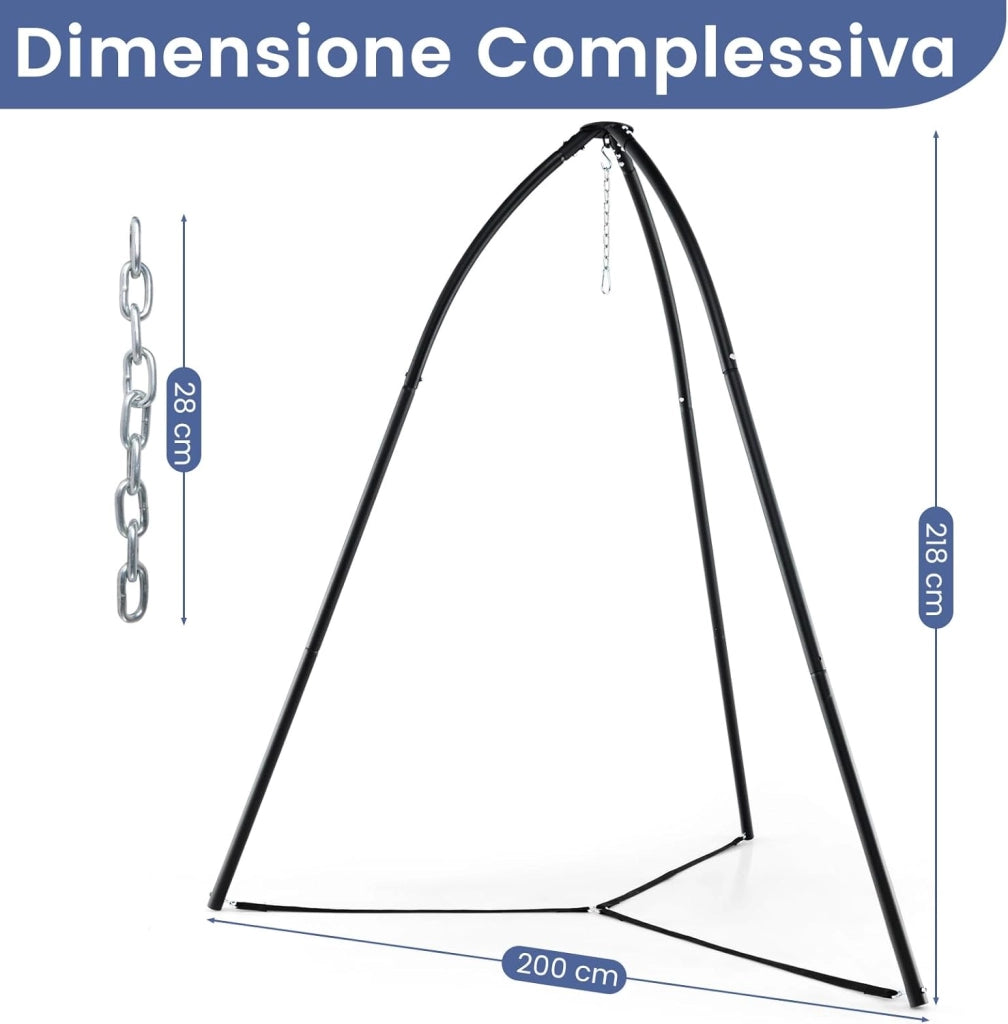 Supporto per Sedia Sospesa, Supporto per Sedia Altalena in Metallo con Catena Sospesa, Supporto per Altalena a Triangolo, Portata 200 kg, per Patio, Giardino