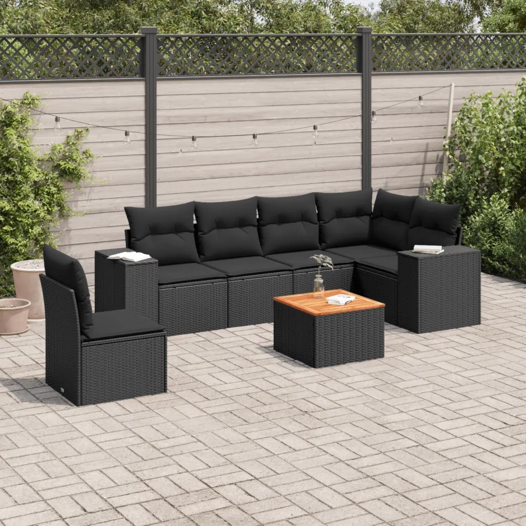 Set Divani da Giardino con Cuscini 7pz Nero Polyrattan 3257798