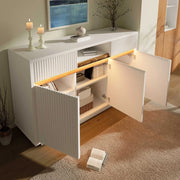 Credenza LED 140x40x85 cm bianca con 3 ante; 2 cassetti e ripiani regolabili