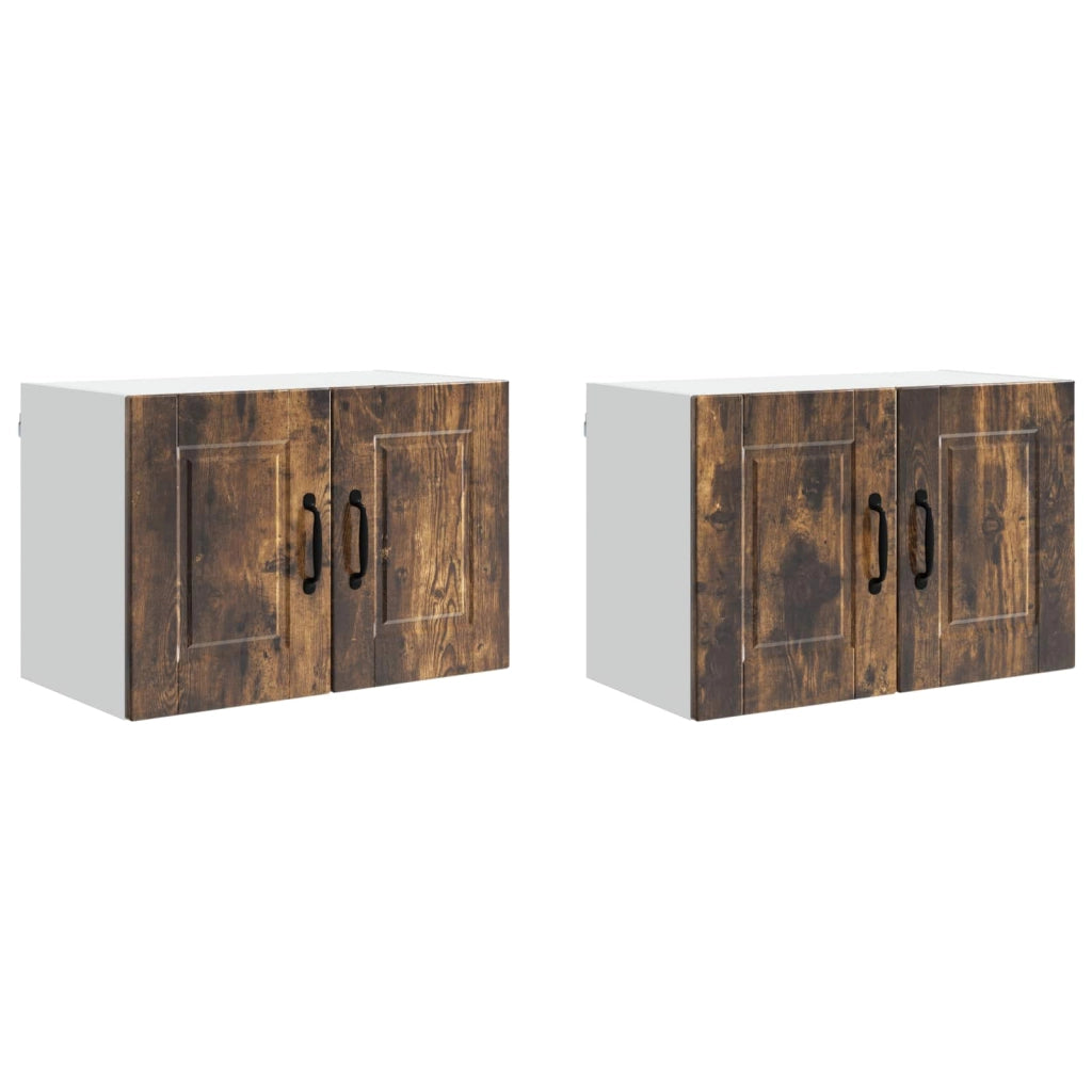 Set di 2 pensili da cucina moderni e pratici, stile essenziale, 60 x 31 x 40 cm, legno multistrato, rovere fumo 02_0054271